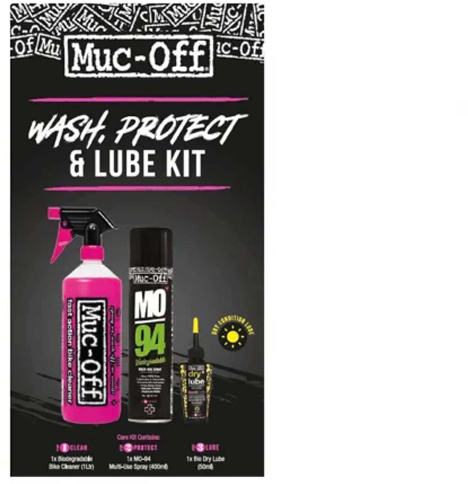 Muc-Off Wash, Protect, Lube Kit (kuivavoiteluversio) musta nro