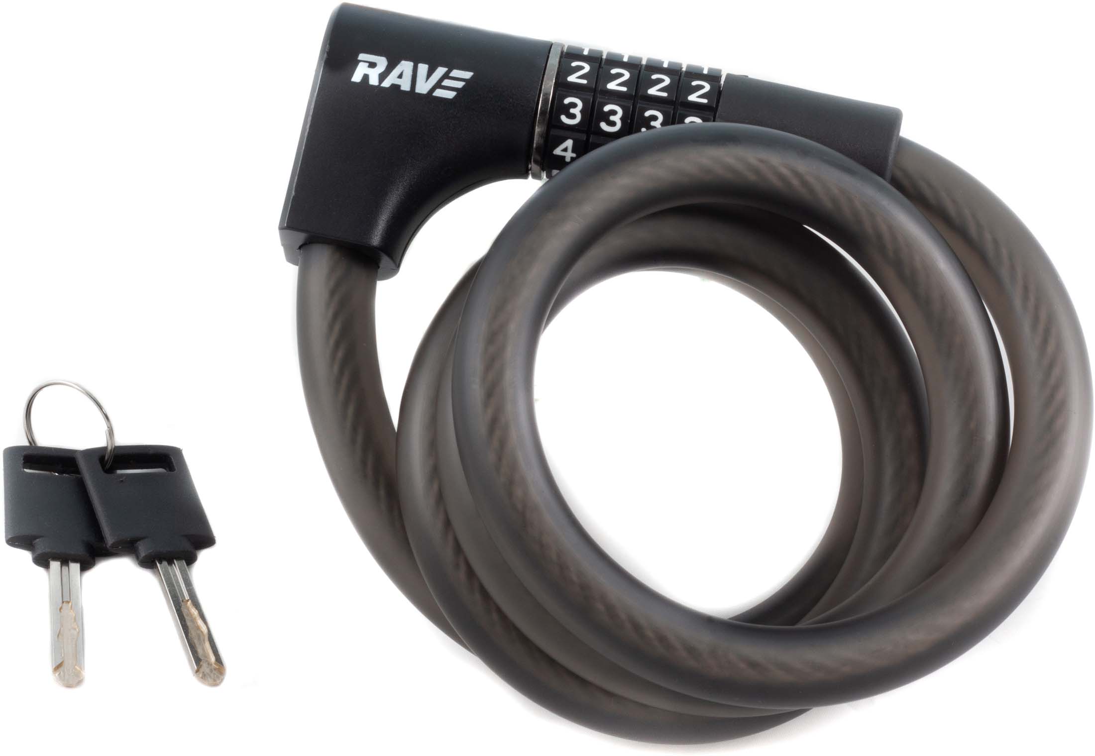 RAVE Spiraalilukko 2 in 1 Pro 5 - yhdistelmälukko sis. 2 avainta - 120 cm / 15 mm