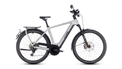 Näet harmaan Cube Kathmandu Hybrid 45 e-pyörän.