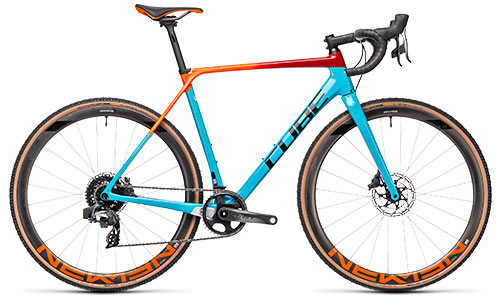 Cube cyclocross maantiepyörä turkoosi punainen ja oranssi yläputki.