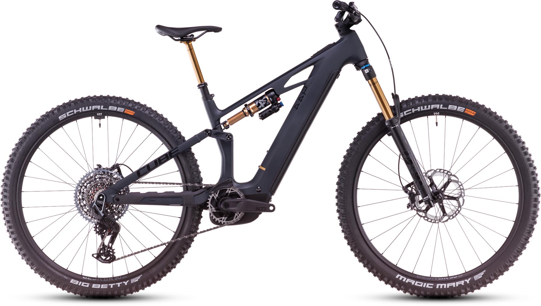 Cube Stereo Hybrid ONE44 HPC AT 800 carbon n gold 2025 - Sähköpyörä Täysjousitetut Maastopyörä