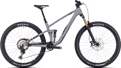 Cube Stereo ONE44 C:62 Race Fully maastopyörä harmaana.